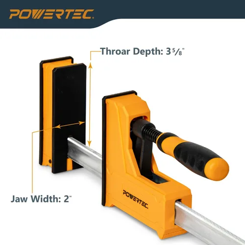 Vista 3 de POWERTEC 71368 Abrazaderas paralelas de 24 pulgadas para carpintería Abrazadera de 90 grados de barra de acero resistente con herramienta