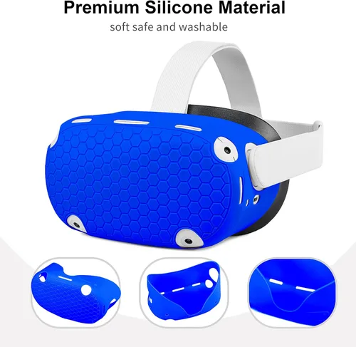 Vista 2 de Juego de funda de silicona para Oculus Quest 2, funda protectora que incluye cubierta frontal y cubierta de agarre del controlador, cubierta