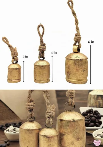 Vista 2 de Shabby Chic Vintage Country Style - Juego de 3 campanas de metal para colgar en cuerda