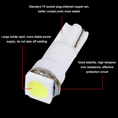 Vista 6 de cciyu 20 unidades Xenon blanco auto T5 cuña 17 37 70 5050 1SMD conjunto de paneles LED, lámpara Dash, focos con tomas torcidas.