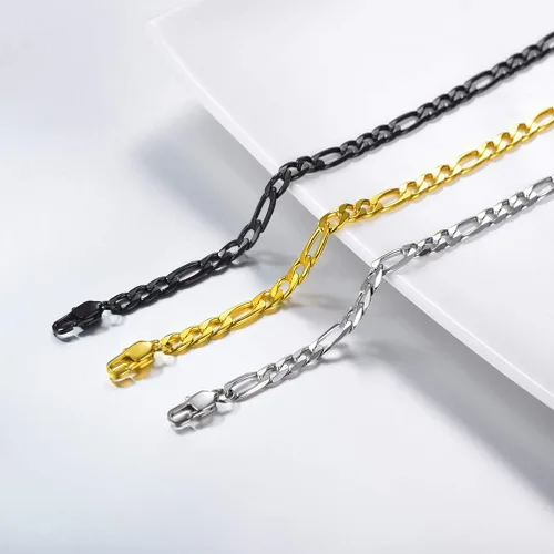 Vista 4 de PROSTEEL 316L Stainless Steel Figaro Chain Necklace for MenWomen, Black18K Real Gold Plated, 4mm to 13mm, 14inch to 30inch, Come Gift Box