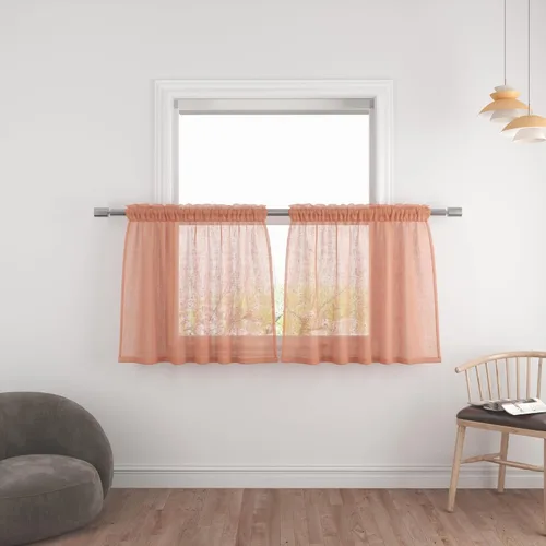 Vista 75 de UPOPO Paneles de Cortina Beige Pequeños Cortinas Transparentes de Gasa de 16 Pulgadas de Largo Cortinas de Cocina de Voile con Textura de Lino