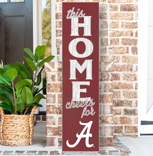 Vista 2 de KH Sports Fan Letrero de Alabama Crimson Tide This Home Cheers for Porch Leaner, 11 x 46 pulgadas, carmesí de marea carmesí; muestra tu espíritu