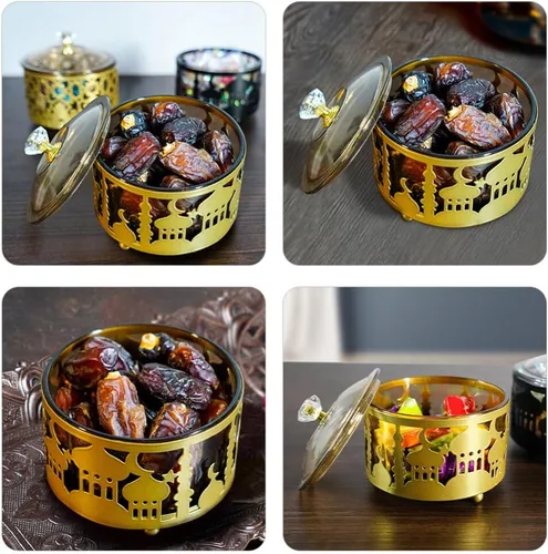 Vista 7 de Bandeja de Ramadán con tapa Eid Mubarak Bandeja decorativa para Ramadán, contenedor de alimentos para galletas Eid, caja de baratijas