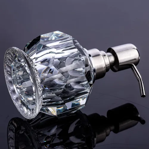 Vista 3 de Dispensador de jabón de cristal para baño, moderno dispensador de jabón de manos decorativo con bomba de acero inoxidable a prueba de óxido