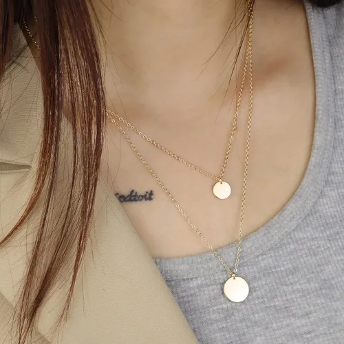 Vista 3 de Collar chapado en oro para mujer, collares en capas para mujer, collar de gargantilla chapado en oro de 14 quilates, collares de moda para mujer