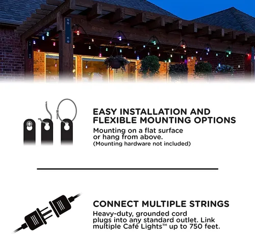 Vista 11 de Cadena de luces LED para exteriores de grado comercial de 96 pies con control remoto - Luces de Navidad impermeables, inastillables, con cambio