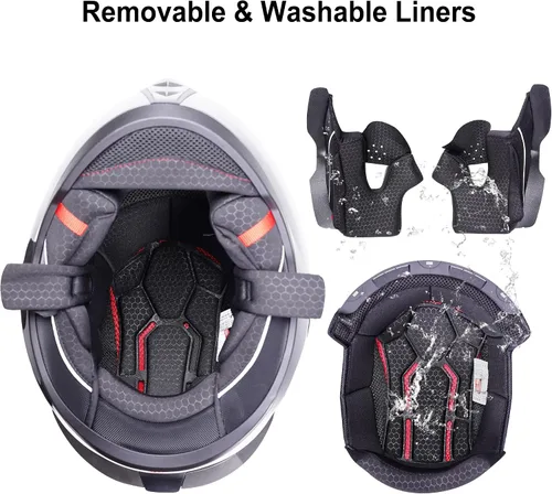 Vista 7 de Cascos de Motocicleta con Doble Visera Casco Integral para Adultos, Jóvenes, Hombres y Mujeres, Aprobado por ECE y DOT, Casco para Motocicleta, Moto