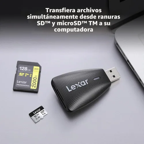 Vista 3 de Lexar Lector Multi-Tarjeta 2 en 1 USB 3.1, Funciona con Tarjetas SD y microSD (LRW450UBNA) Compatible w/ USB 3.1 & 2.0, Simultaneous Transfer