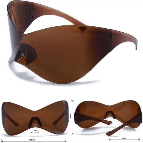 Vista 4 de Oversized Futuristic Sunglasses for Men Women Trendy Alien Wrap Around Shield Mask Visor Sun Glasses Shades