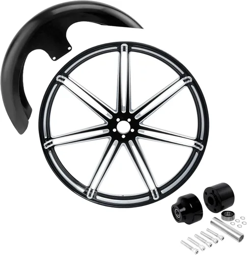 Vista 26 de TCMT Llanta de rueda delantera de 21", buje de rueda de brida de doble disco con guardabarros delantero negro sin pintar, compatible con modelos