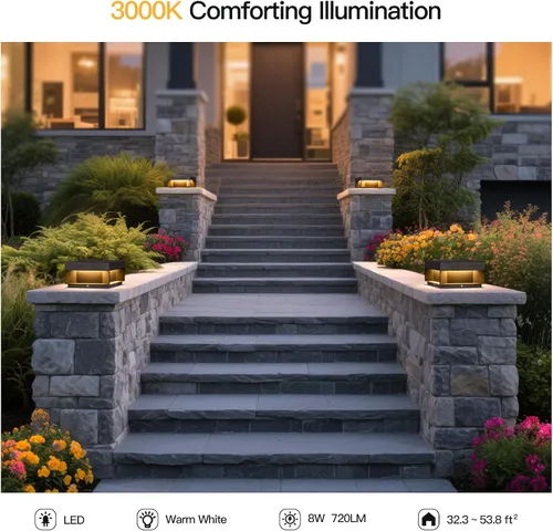 Vista 3 de MVBT Luces de poste al aire libre con cableado fijo, luces de columna de 7.9" AC100-240V, luz de pila moderna impermeable, luz de tapa de poste