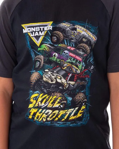 Vista 2 de INTIMO Monster Jam Pirate's Curse MAX-D Grave Digger Monster Truck - Conjunto de pijama para niños, Negro