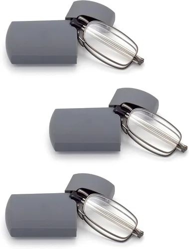 Vista 9 de HIGHLIKE Hard Cases Folding Reading Glasses, Pocket Wallet Purse Compact Spring Hinge Readers, Transparent Clear Lens