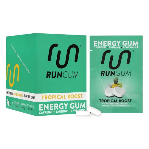 Vista 11 de RUN GUM Bubblegum Energy - Goma de mascar de 50 mg de cafeína, taurina y vitaminas B por pieza, 24 unidades (paquete de 12) sin azúcar, cero