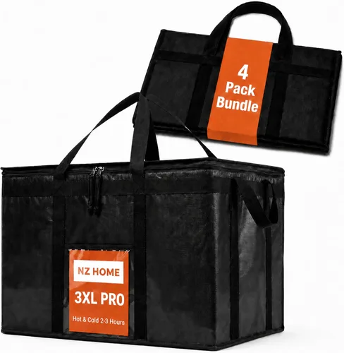 Vista 38 de Bolsa térmica XXL aislada y calentador de alimentos para entrega y compras de comestibles con parte superior con cremallera, color negro