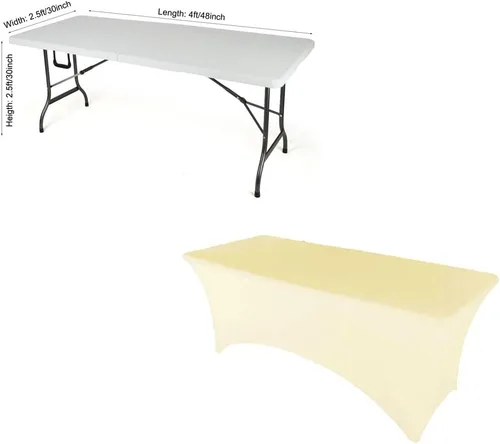 Vista 4 de Mantel de mesa de elastano elástico marfil de 4 pies para mesa plegable rectangular ajustable