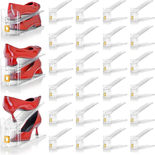 Vista 12 de Organizador de ranuras ajustables para zapatos, paquete de 10 unidades de apiladores de zapatos transparentes, soporte para zapatos, ahorrador