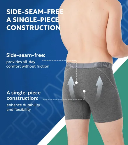 Vista 6 de Separatec Ropa interior para hombre con doble bolsa, calzoncillos tipo bóxer que absorben la humedad, rayón de bambú, transpirable, refrescante 1