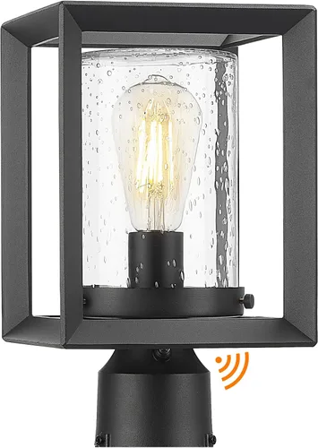 Vista 7 de Emliviar Luces de Poste Accesorio para Exteriores, Farol de Poste de 1 Luz, Acabado Negro, Vidrio Granulado, 2083P BK