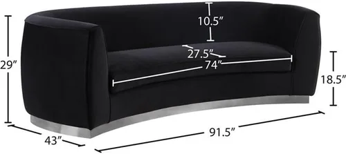 Vista 3 de Meridian Furniture Julian Collection Modern Sofá tapizado de terciopelo contemporáneo con base de acero inoxidable en acabado cromado pulido
