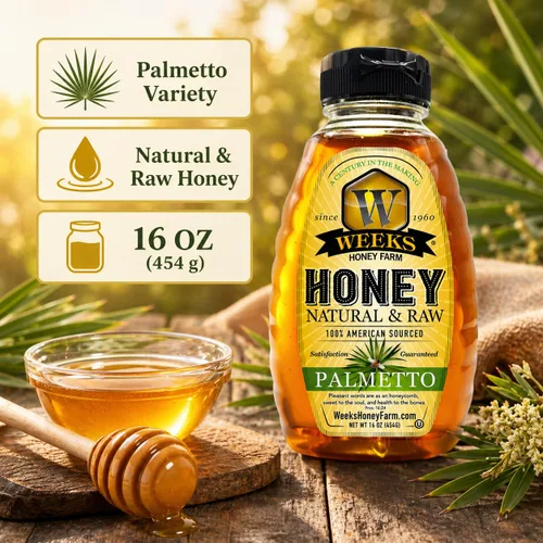Vista 8 de Weeks Honey Farm Palmetto Honey – 16oz Squeeze Bottle 100% Raw & Unfiltered Pure Honey Natural Superfood Rich in Vitamins, Minerals &