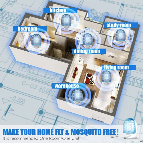 Vista 7 de Exterminador de insectos para interiores, trampa para moscas para interiores, mata mosquitos electrónico con luces azules para sala de estar, hogar