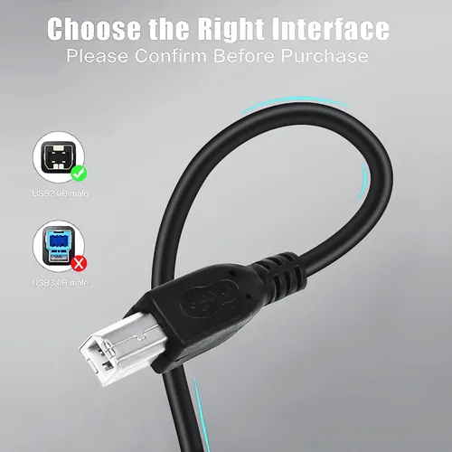 Vista 4 de Impresora negra de 3 pies USB 2.0, cable de transferencia de PC A a B dispositivo macho compatible con impresora HP Smart Tank 5101 todo en uno