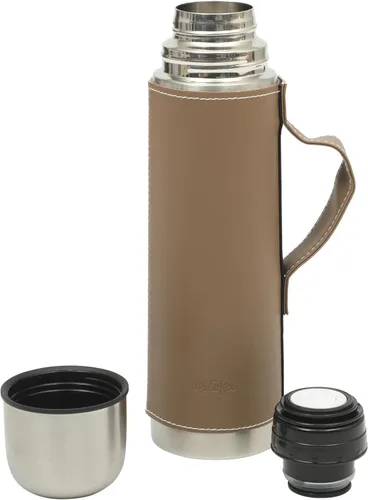 Vista 11 de Mr. Coffee Leatherette - Botella térmica de acero inoxidable de 23 oz - Frasco con aislamiento de doble pared con funda de cuero sintético y asa
