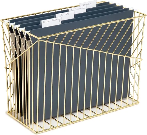 Vista 6 de U Brands Organizador de archivos colgante de metal, tamaño carta, accesorio de escritorio, colección Vena, dorado