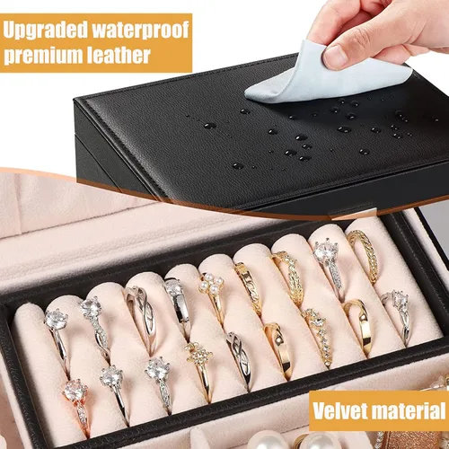 Vista 5 de YEEKEN Joyero organizador para mujeres y niñas, 2 capas grandes con cerradura, regalo ideal de piel sintética con bandeja extraíble para collares