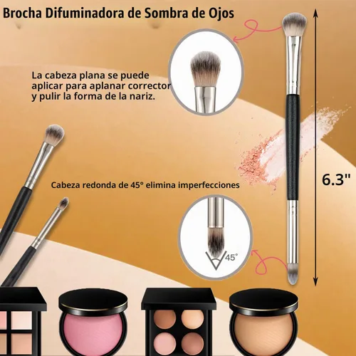 Vista 3 de Juego de brochas de maquillaje y esponjas de maquillaje profesional, juego de brochas de base de maquillaje de doble extremo, brocha de maquillaje