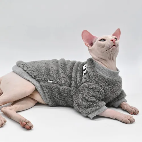 Vista 4 de Sphynx - Ropa para gatos de terciopelo de doble cara, suave y cálida, sin pelo, ropa para gatos para Cornish Rex, Devon Rex, Peterbald, Knnis, Abbey