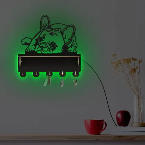 Vista 7 de The Geeky Days Soporte luminoso para medallas de Bulldog Francés, colgador de trofeos con estante de exhibición, letrero de luz de neón que brilla