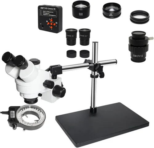 Vista 10 de Kit de accesorios para microscopios 3.5X-90X Soporte de brazo doble Simul Focal Trinocular Estéreo Microscopio 38MP H_D Digital USB Microscopio VGA