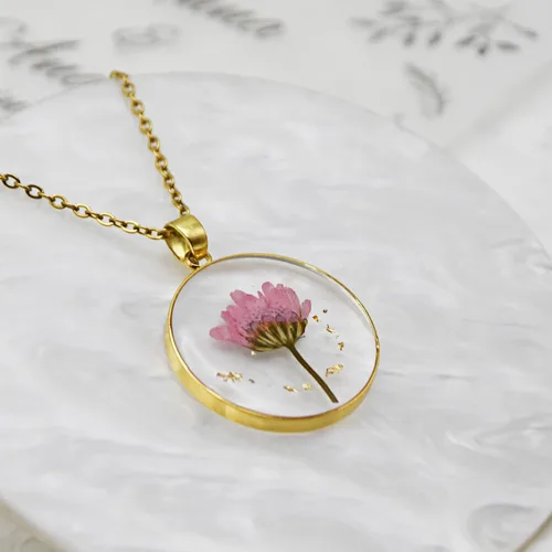 Vista 2 de Pressed Flower Necklace Gift for Women Personalized Handmade Necklaces Birth Flower Necklace