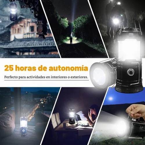 Vista 4 de Linterna LED plegable portátil para campamento, XTAUTO ligera, impermeable, solar, recargable, USB, kits de supervivencia para interiores