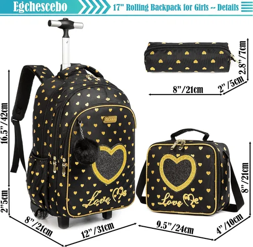 Vista 2 de Egchescebo Mochilas escolares para niños, mochila con ruedas para niñas, equipaje con ruedas