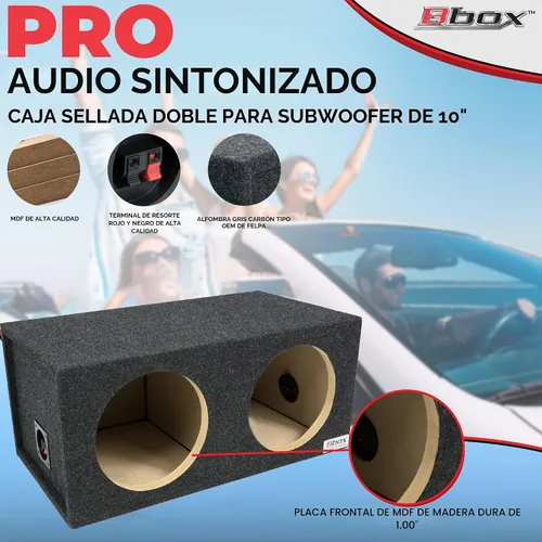 Vista 6 de Atrend BBox E10D Dual - Caja de subwoofer alfombrada sellada de 10 pulgadas, color negro