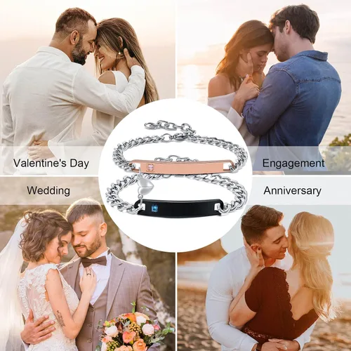 Vista 4 de MEALGUET Pulsera personalizada para pareja, juego de pulseras personalizadas para parejas, pulsera de atracción mutua, nombre personalizado, pulsera