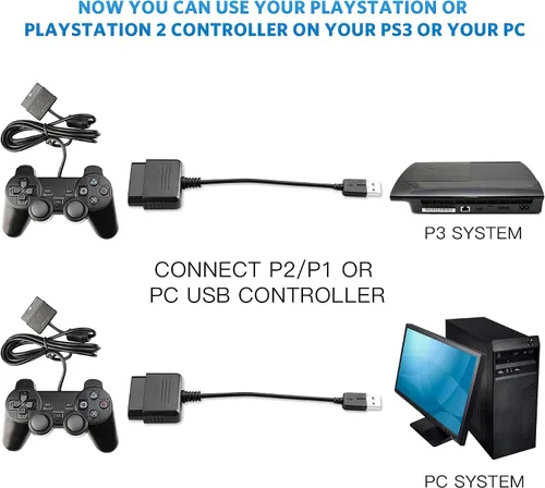 Vista 6 de Xahpower Paquete de 2 cables convertidores de controlador PS2 a USB, compatible con controlador Sony PS1PS2 Gamepad a PS3PC Controller