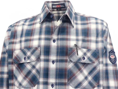 Vista 7 de BOCOMAL Men's FR Shirts 6.25oz Lightweight Flame Resistant Welding Workwear Rojo/Blanco