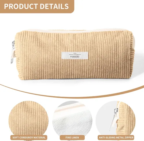 Vista 4 de Bolsa para Lápices Estuche para Bolígrafos, Organizador Pequeño de Pana Suave para Lápices con Cremallera, Lindo Estuche para Lápices Artículos