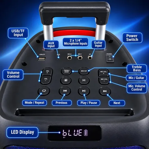 Vista 4 de Singtronic BT-0808Pro Portable 500W Sistema de karaoke todo en uno, gratuito: 2 x micrófonos profesionales