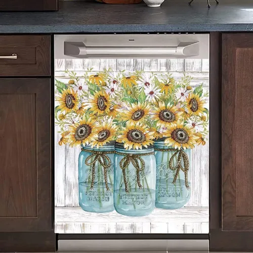 Vista 11 de Adhesivo para cubierta de lavavajillas con diseño de girasoles de granja, panel de calcomanías para nevera, funda de vinilo estilo granja, ordinario