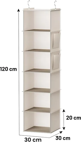 Vista 3 de YOUDENOVA - Organizador colgante para clóset con 6 estantes de almacenamiento con bolsillos laterales, beige