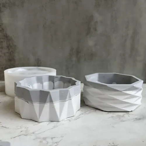 Vista 3 de Moldes de silicona para macetas de resina epoxi, molde geométrico redondo grande para jarrón de hormigón, arcilla para suculentas, molde para rombo