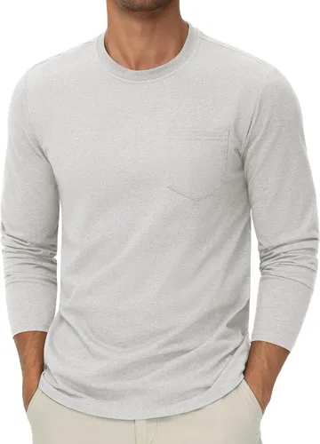 Vista 16 de Cotrasen Camisetas de manga larga para hombre, de algodón, cuello redondo, absorben la humedad, suaves, casuales, con bolsillo