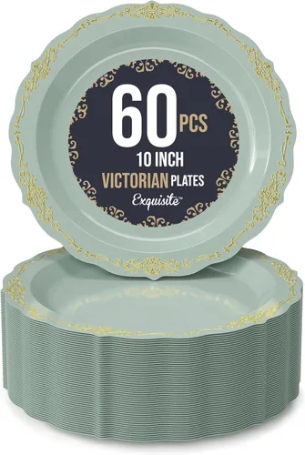 Vista 18 de SIZENAME - Platos de plástico desechables, diseño victoriano de calidad premium, color crema, para fiestas y bodas, 60