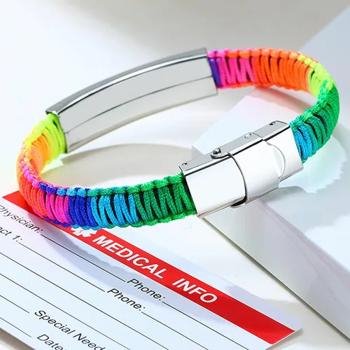Vista 3 de Pulsera personalizada de identificación de alerta media color arco iris